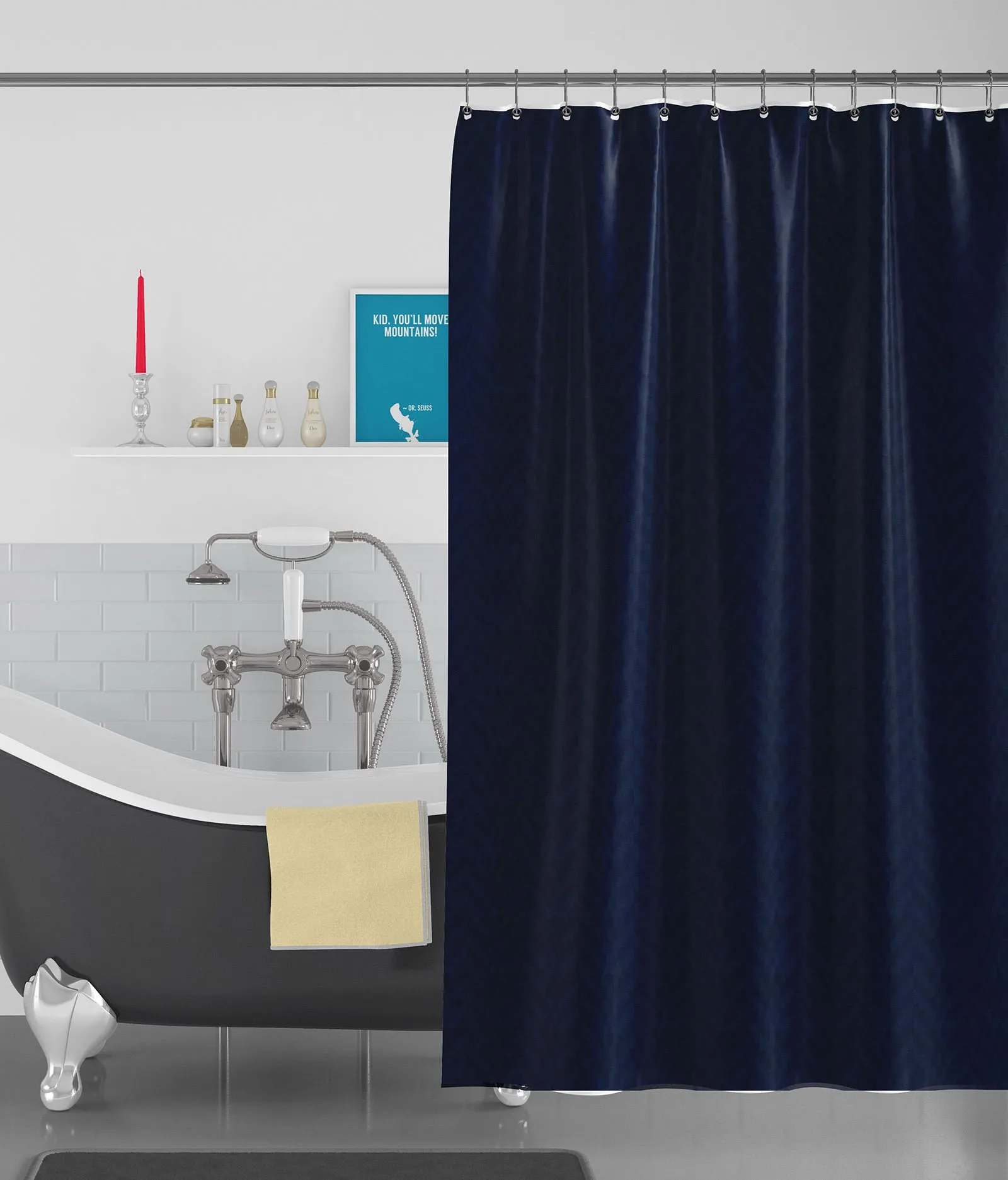 American-Elm Box Textured Dark Blue Anti Bacterial Water-Repellent Shower Curtain, Bathroom Curtains