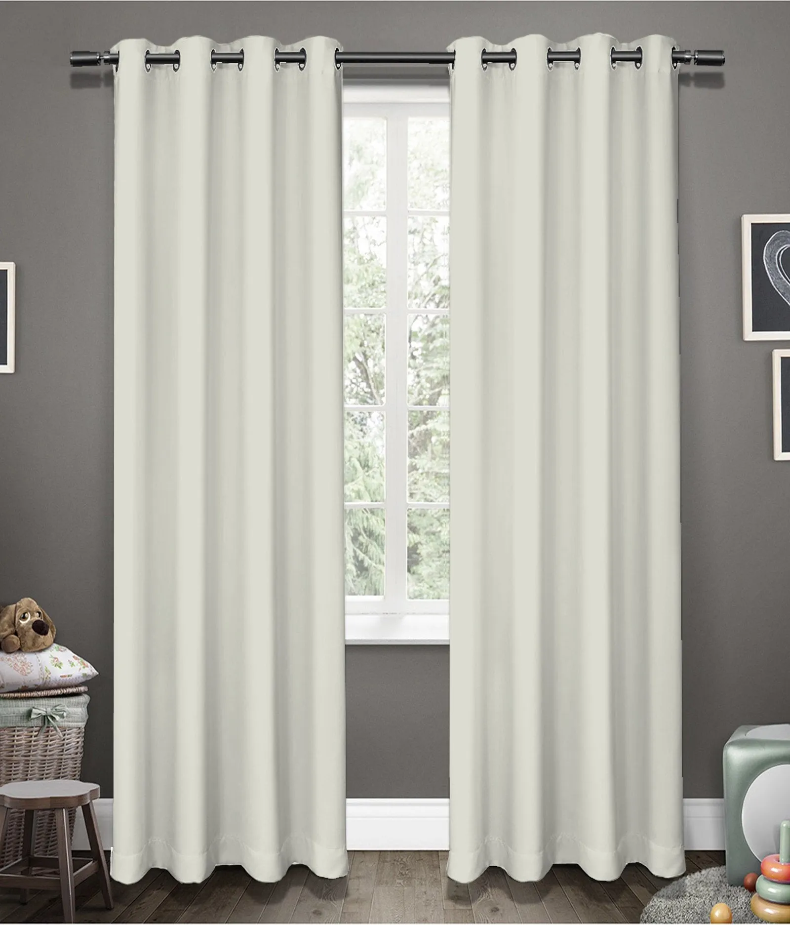 American-Elm Glorious Beige 2 Panel Light Blocking Blackout Curtains