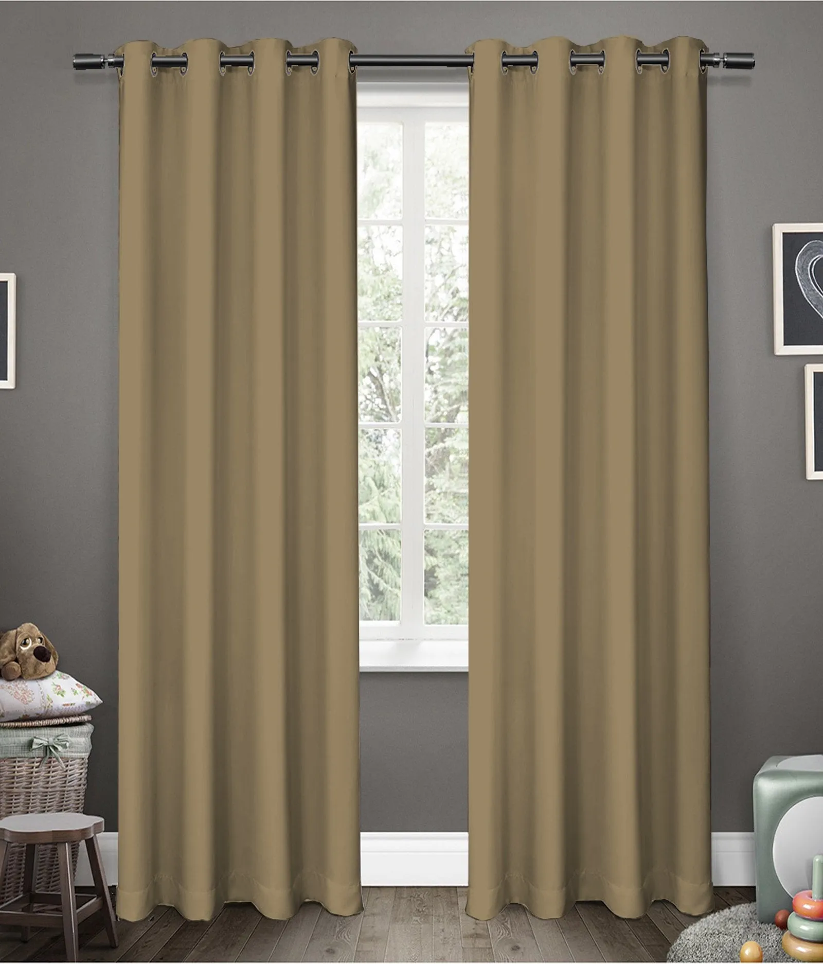 American-Elm Glorious Camel 2 Panel Light Blocking Blackout Curtains