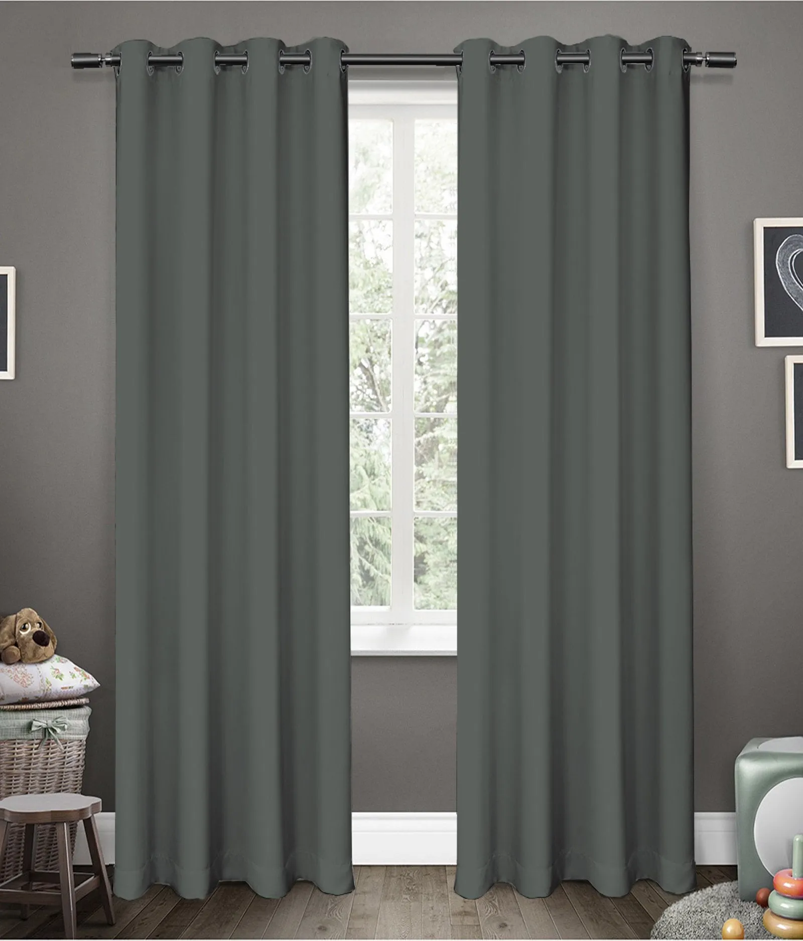 American-Elm Glorious FrostGrey Grommet 2 Panel Light Blocking Blackout Curtains