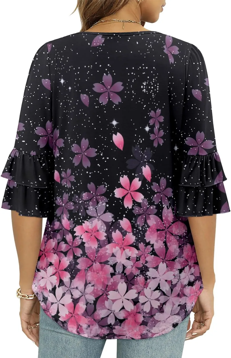 Angerella 3/4 Length Sleeve Womens Tops Dressy Casual Blouses Loose Fit Tunic Tops V Neck T Shirts Spring Summer Outfits