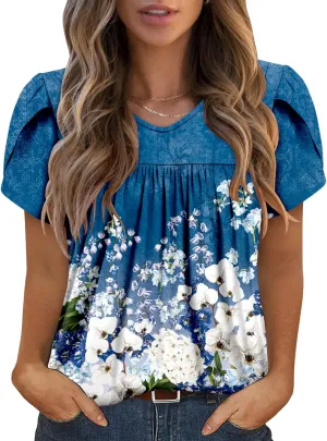 Angerella Womens Tops Dressy Casual Summer Short Sleeve T-Shirts Trendy Loose Blouse V Neck Tunic Tops to Wear with Leggings