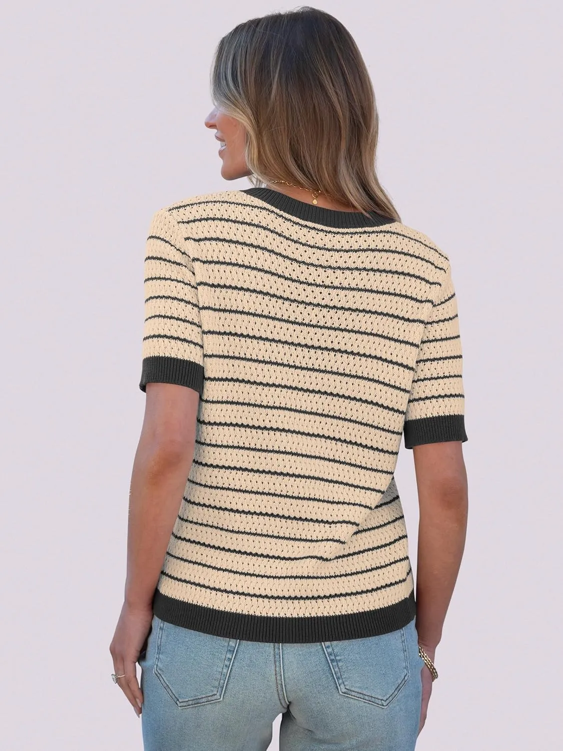ANRABESS Women's Short Sleeve Sweaters Summer Knit Tops Crewneck Casual Business Dressy Blouses 2025 Spring Outfit
