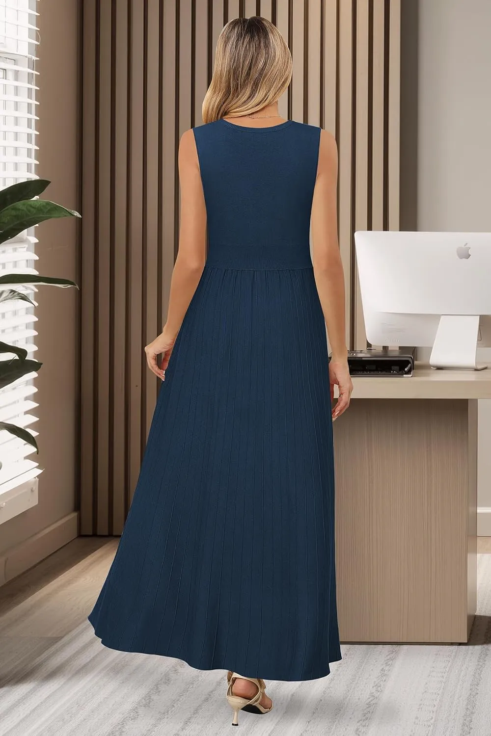 Arach&Cloz Womens Summer Maxi Dress 2025 Crew Neck Sleeveless Knitted Church Work Business Casual Outfits Long Dresses