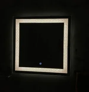 ARANAUT Rectangular Shaped Mirror, LED Illuminated Vanity Mirror with Touch Sensor, Wall Mounted Mirror for Bathroom, Bedroom & Makeup Room (Size: 24x24 inches, White and Yellow Light)