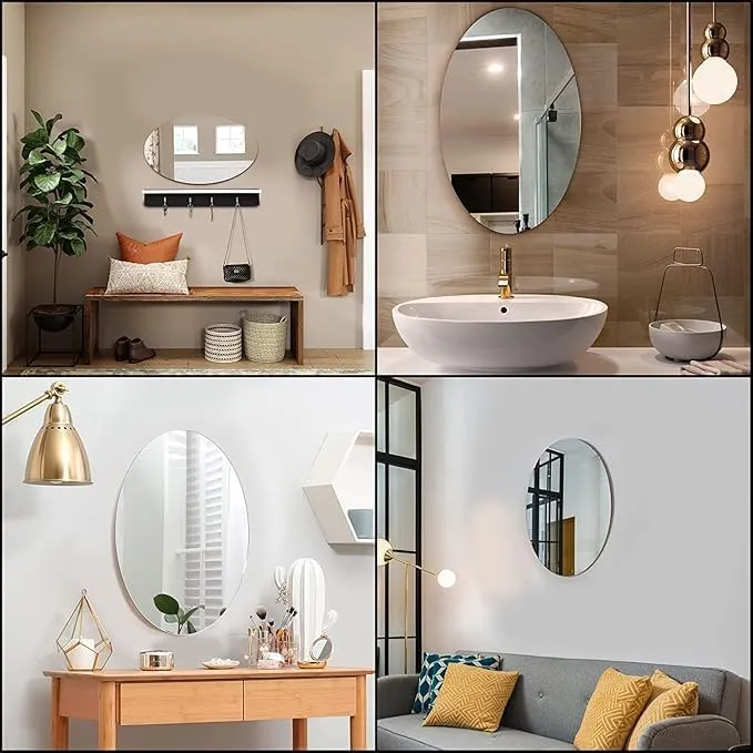 ARDON INDIA Oval Shape Adhesive Mirror Sticker for Wall on Tiles Bathroom Bedroom Living Room Basin Mirror Bathroom Wall Mirror Stickers Unbreakable Plastic Wall Mirror (20 * 30)