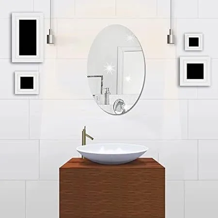 ARDON INDIA Oval Shape Adhesive Mirror Sticker for Wall on Tiles Bathroom Bedroom Living Room Basin Mirror Bathroom Wall Mirror Stickers Unbreakable Plastic Wall Mirror (20 * 30)