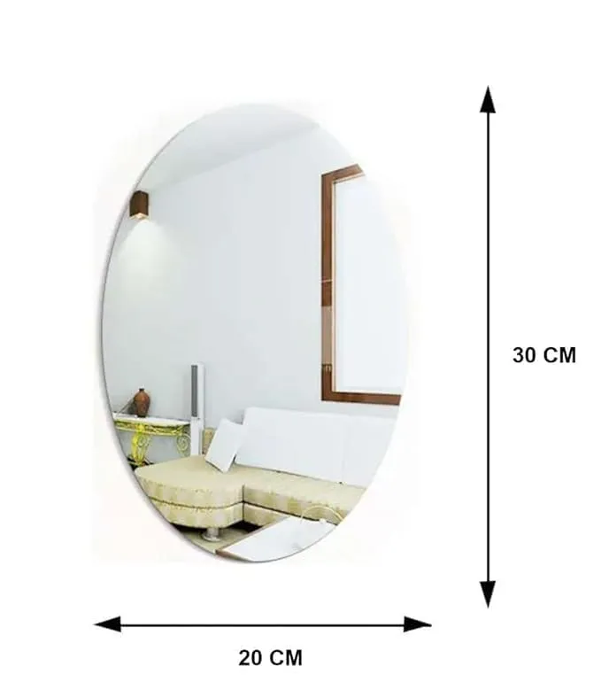 ARDON INDIA Oval Shape Adhesive Mirror Sticker for Wall on Tiles Bathroom Bedroom Living Room Basin Mirror Bathroom Wall Mirror Stickers Unbreakable Plastic Wall Mirror (20 * 30)