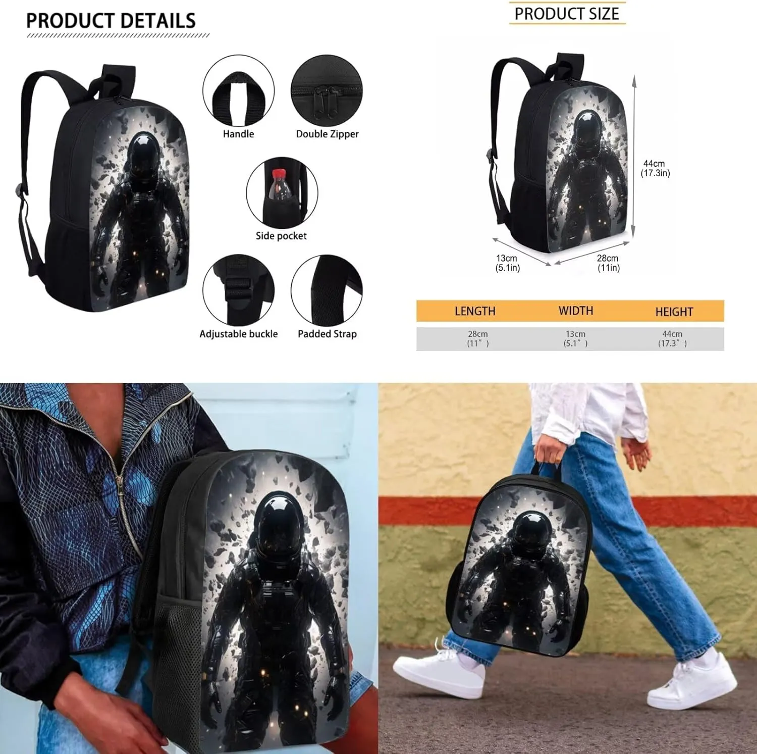 Astronaut Boys Backpack and Lunch Box Set Novetly Bookbags with Pencil Case and Sturdy Keychain 17 Inch 4PCS School Back Pack Set for Elementary Students Casual Use