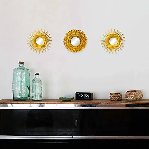 ATORSE® Round Hanging Mirror Home Dresser Decor Wall Mirrors Flower Shaped Gold
