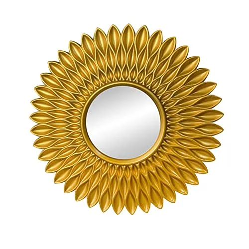 ATORSE® Round Hanging Mirror Home Dresser Decor Wall Mirrors Flower Shaped Gold