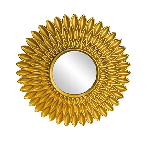 ATORSE® Round Hanging Mirror Home Dresser Decor Wall Mirrors Flower Shaped Gold