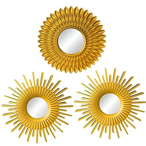 ATORSE® Round Hanging Mirror Home Dresser Decor Wall Mirrors Flower Shaped Gold