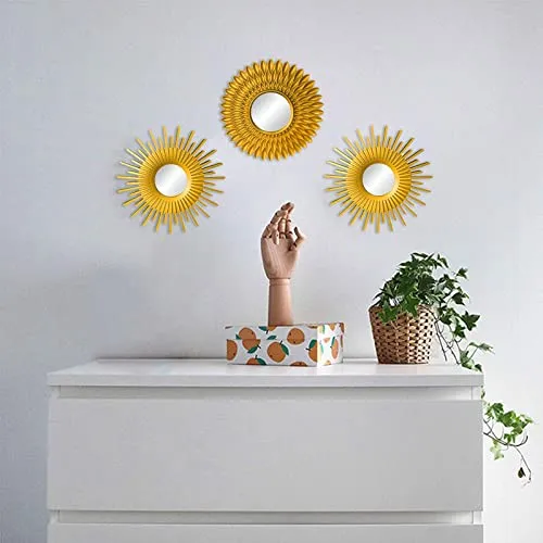 ATORSE® Round Hanging Mirror Home Dresser Decor Wall Mirrors Flower Shaped Gold