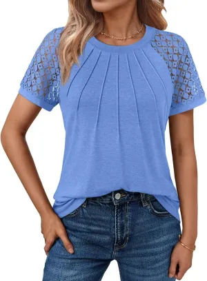 AUTOMET Womens Summer Tops Spring Shirts Trendy Vacation Outfits Short Sleeve Business Tshirts Fashion Casual Blouses