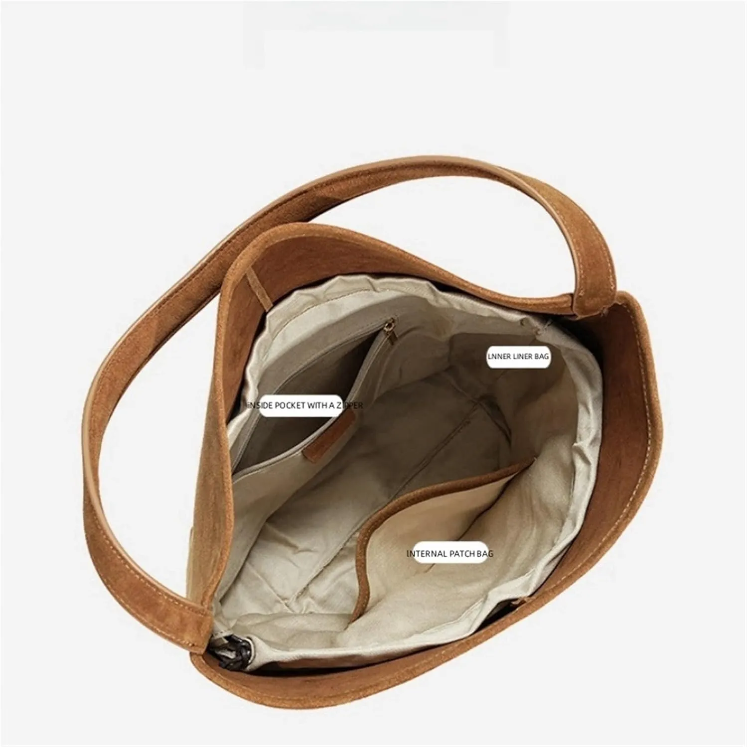 Bag Female Work Commuter Shoulder Bag Large Capacity Suede Frosted Cowhide Bucket Bag Daily Travel Shopping Bag