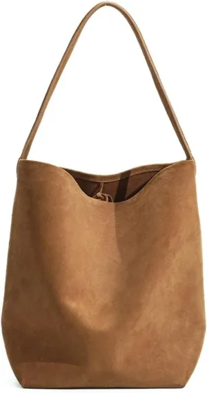 Bag Female Work Commuter Shoulder Bag Large Capacity Suede Frosted Cowhide Bucket Bag Daily Travel Shopping Bag