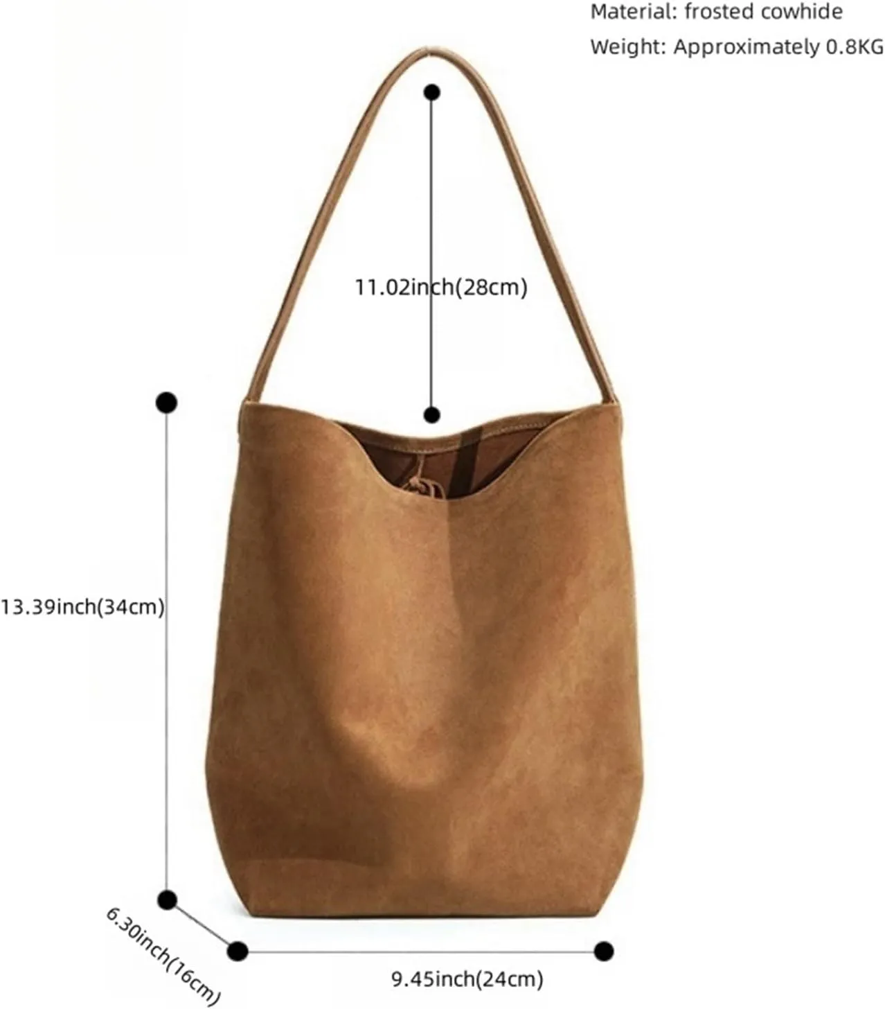 Bag Female Work Commuter Shoulder Bag Large Capacity Suede Frosted Cowhide Bucket Bag Daily Travel Shopping Bag