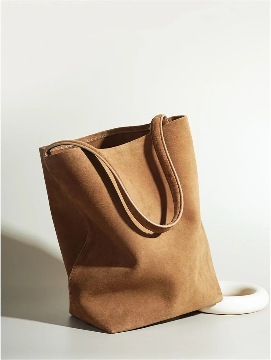 Bag Female Work Commuter Shoulder Bag Large Capacity Suede Frosted Cowhide Bucket Bag Daily Travel Shopping Bag