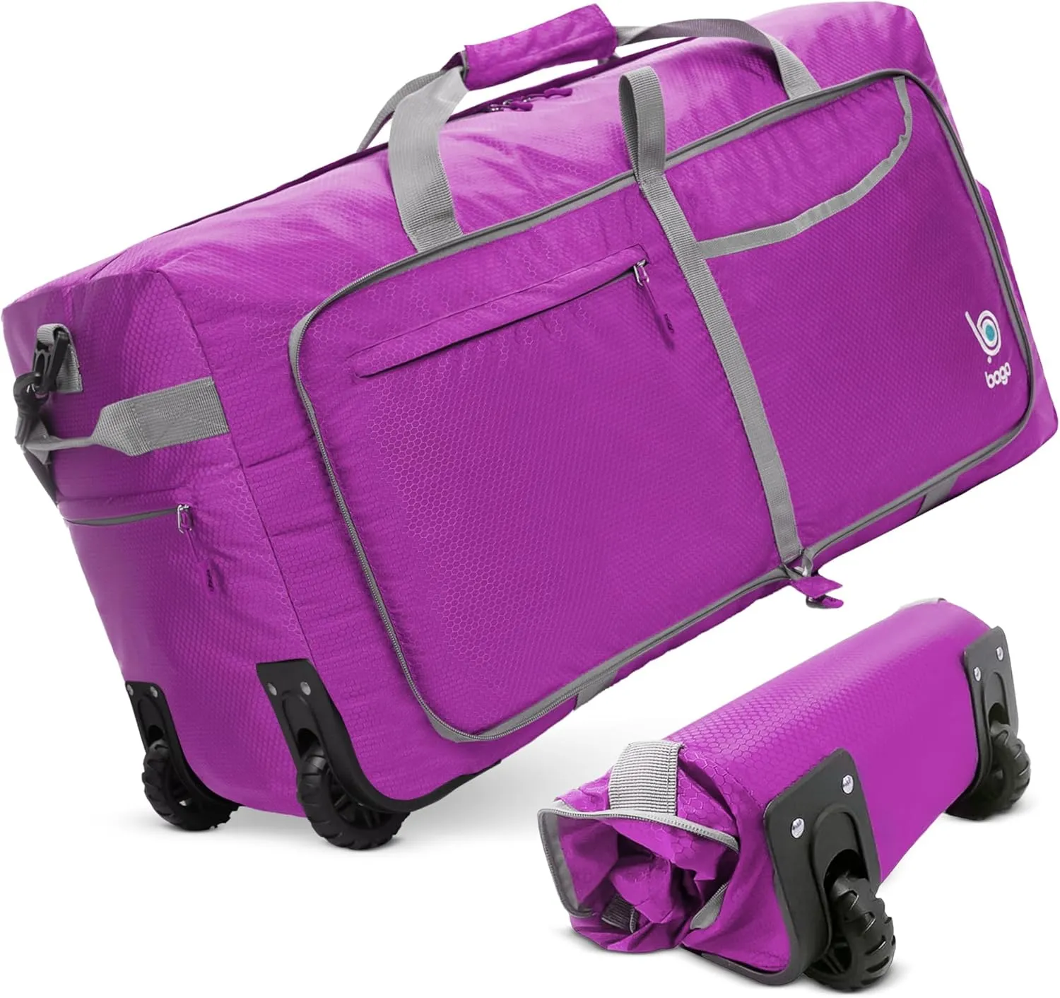 Bago Rolling Duffle Bag with Wheels - 27" 80L Foldable Weekender Bag, Waterproof Travel Duffel Bag, Heavy Duty lightWeight Duffle Bag for Traveling, Rolling Duffel Bag with Wheels (Purple2023)