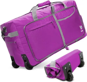 Bago Rolling Duffle Bag with Wheels - 27" 80L Foldable Weekender Bag, Waterproof Travel Duffel Bag, Heavy Duty lightWeight Duffle Bag for Traveling, Rolling Duffel Bag with Wheels (Purple2023)