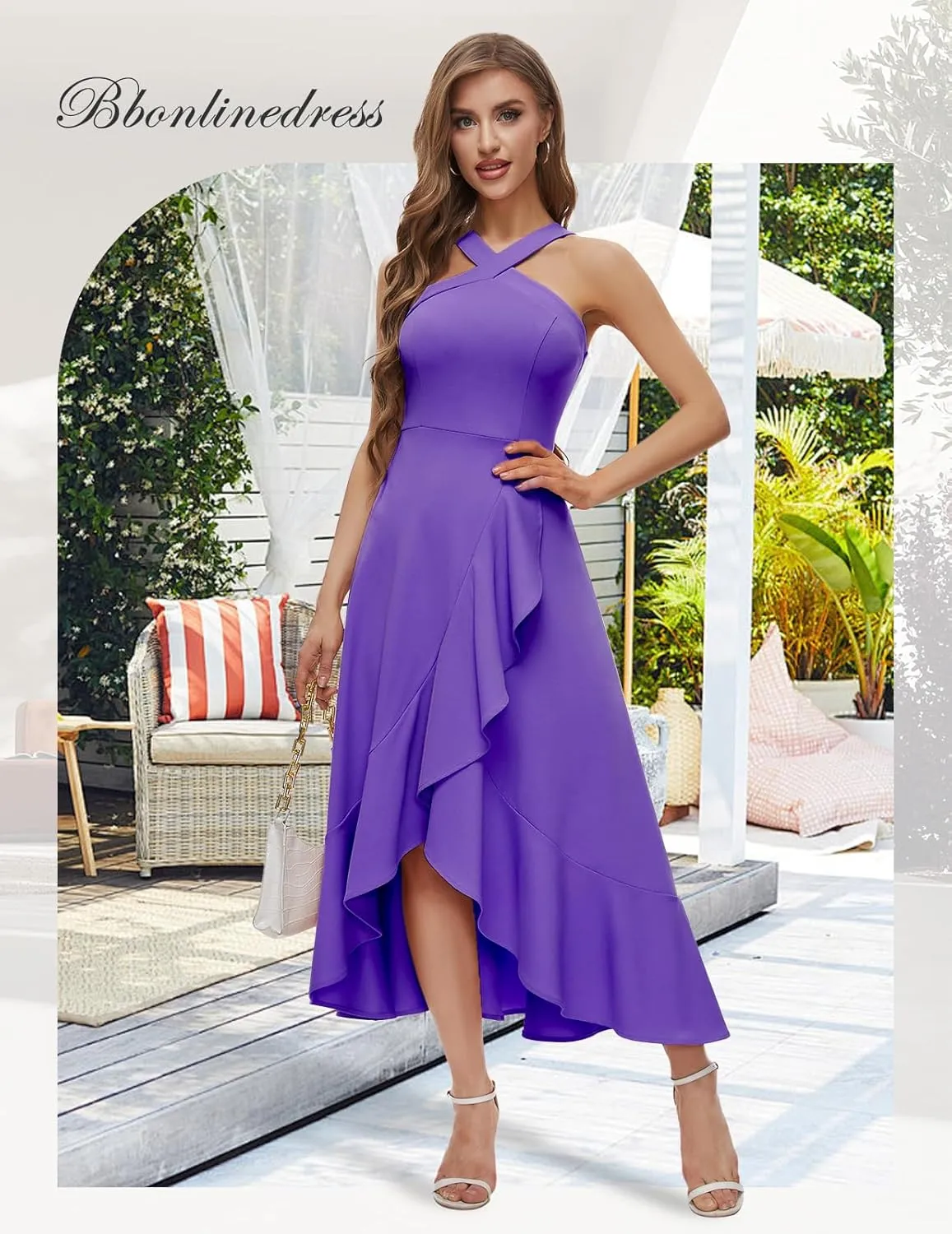 Bbonlinedress Halter Cocktail Women Dresses Prom Formal Wedding Bridesmaid Dress Ruffled Maxi Hi-Lo Evening Party 2025 Dress