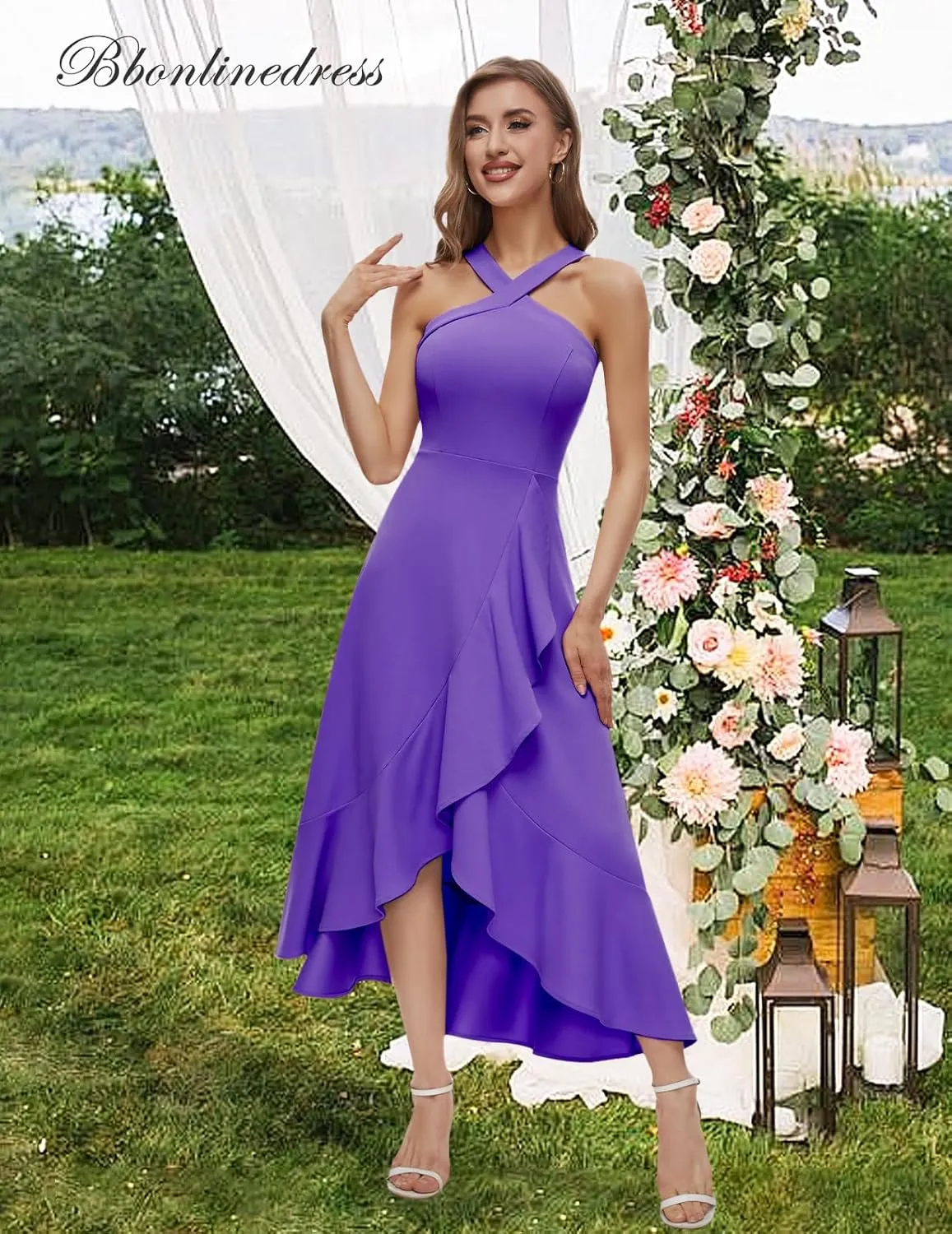 Bbonlinedress Halter Cocktail Women Dresses Prom Formal Wedding Bridesmaid Dress Ruffled Maxi Hi-Lo Evening Party 2025 Dress