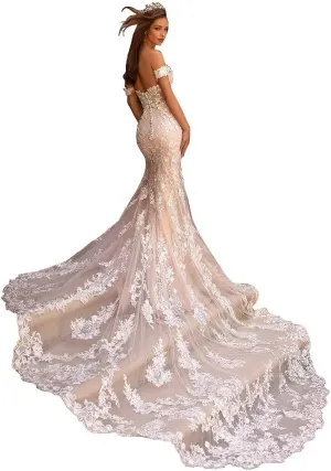 Beach Mermaid Wedding Dresses for Bride 2025 Lace Appliques Tulle Boho Bride Dress with Train