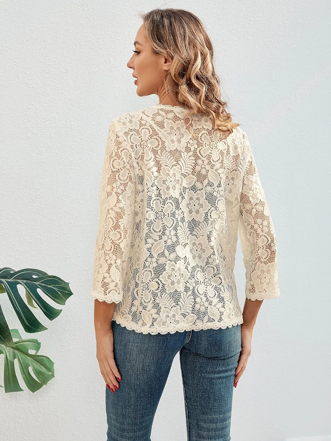 BENANCY Women's 3/4 Sleeve Bolero Shrugs Crochet Lace Open Cardigan
