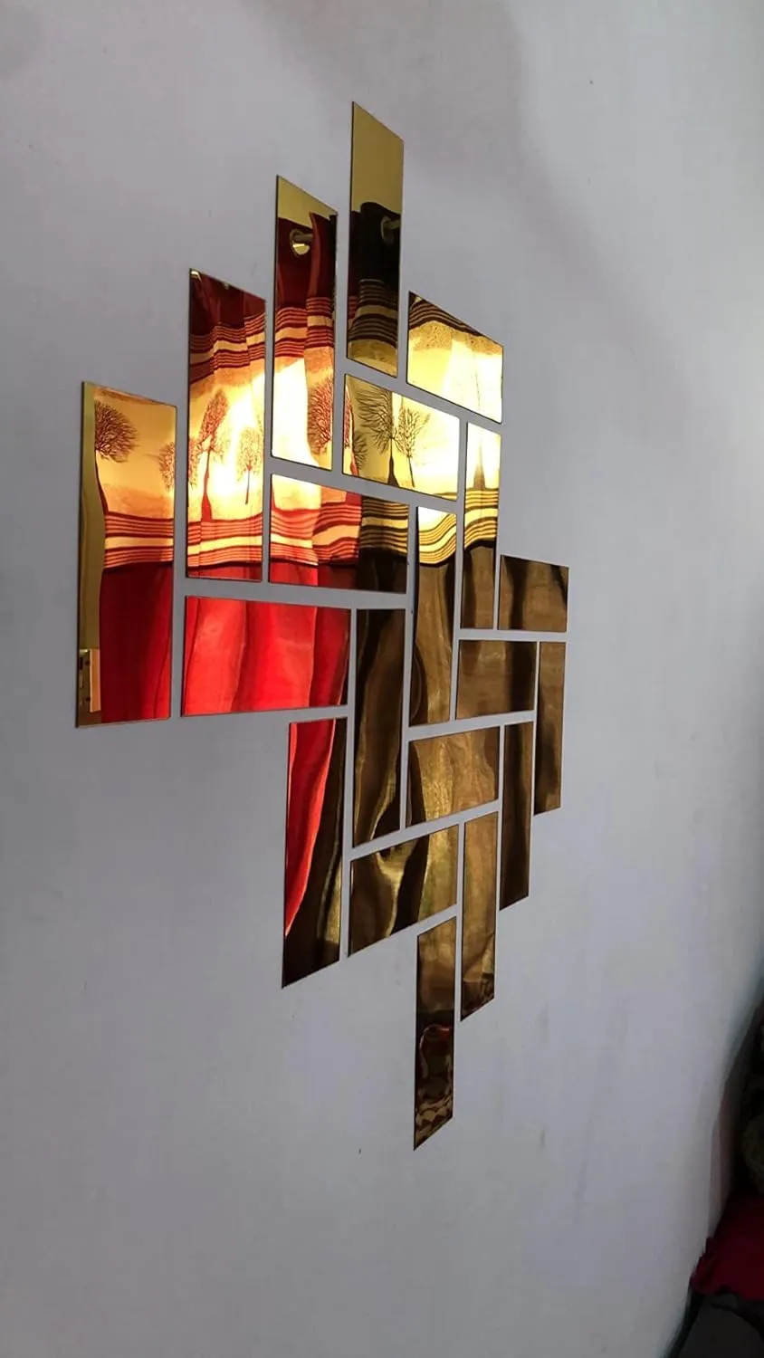 Bikri Kendra - 20 Rectangle Golden Mirror Stickers for Wall, Acrylic Mirror Wall Decor Sticker, Wall Stickers for Hall Room, Bed Room, Kitchen. Wall Mirror Stickers, 3D Acrylic Stickers Self-Adhesive