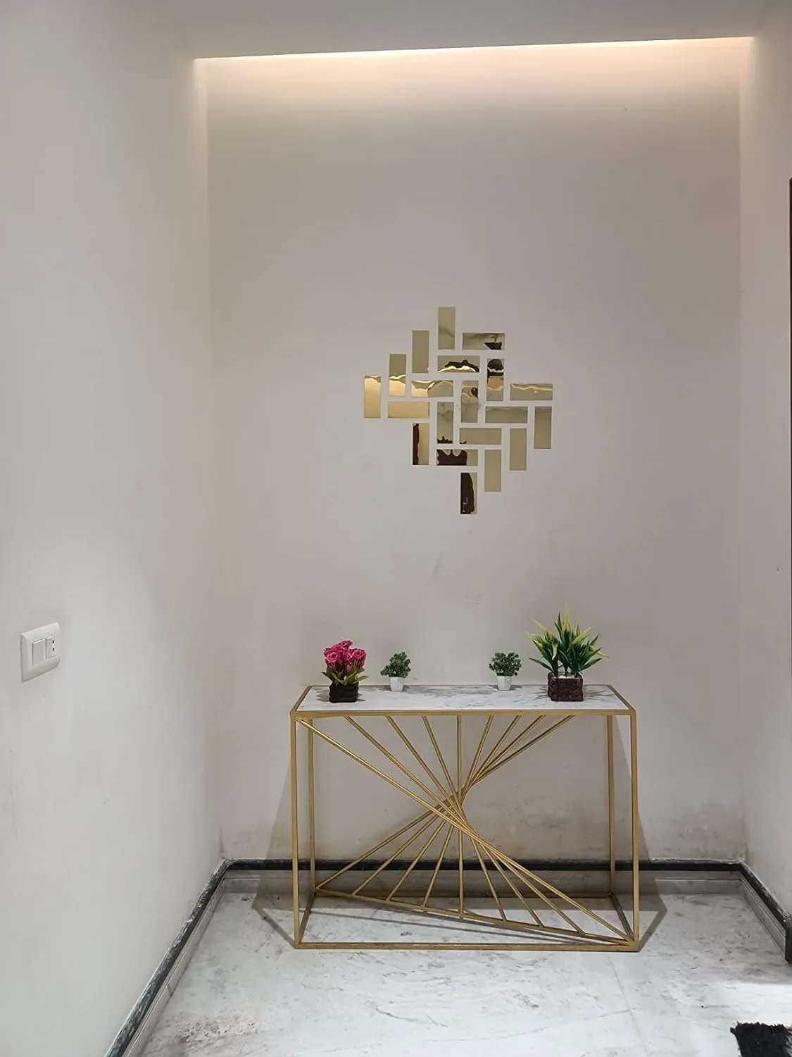 Bikri Kendra - 20 Rectangle Golden Mirror Stickers for Wall, Acrylic Mirror Wall Decor Sticker, Wall Stickers for Hall Room, Bed Room, Kitchen. Wall Mirror Stickers, 3D Acrylic Stickers Self-Adhesive