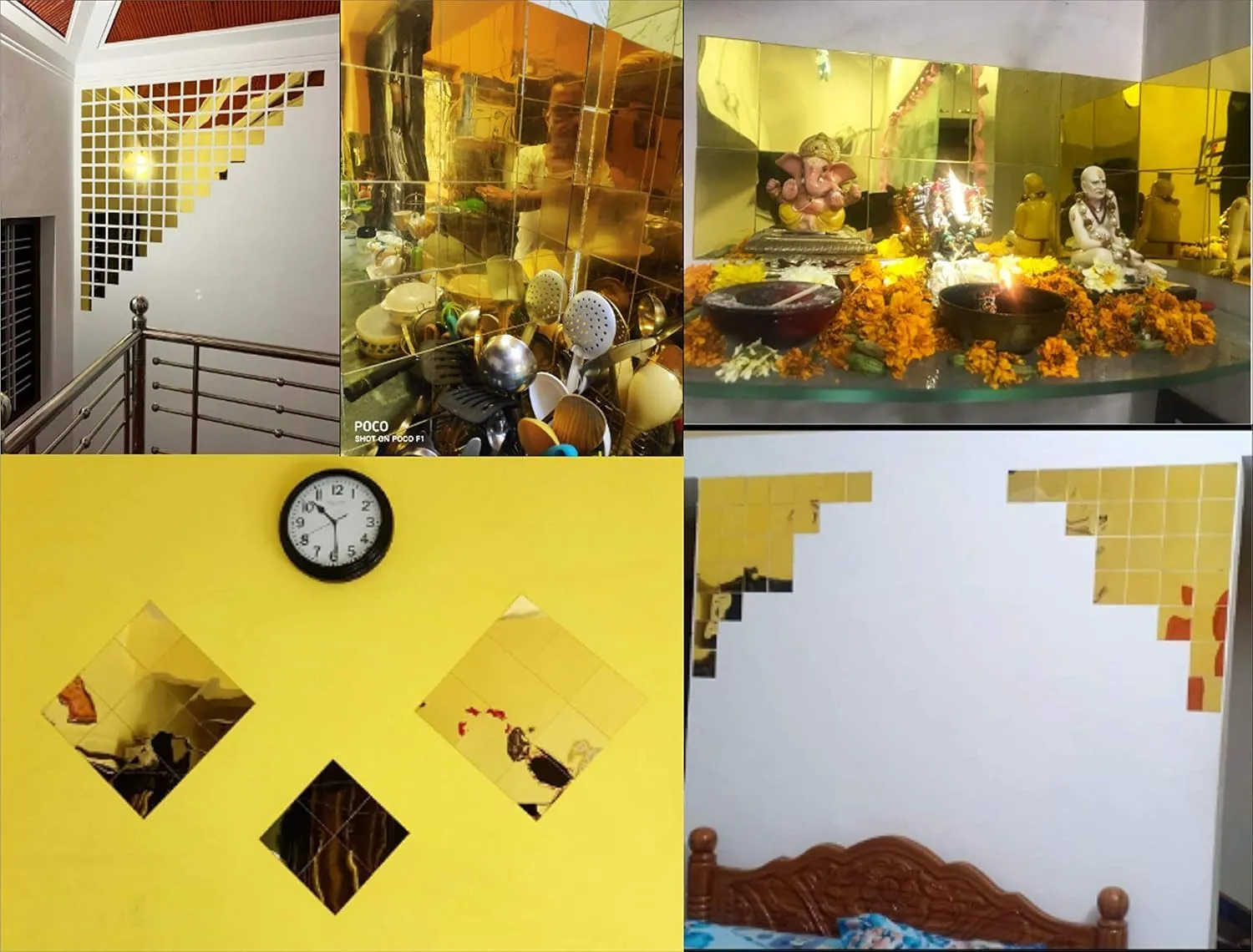 Bikri Kendra - Big Square 12 (Golden) Wall Mirrors Stickers for Hall Living Room Bedroom Kids Room Home Office 3D Acrylic Wall Stickers, Decorative Mirror Sticker