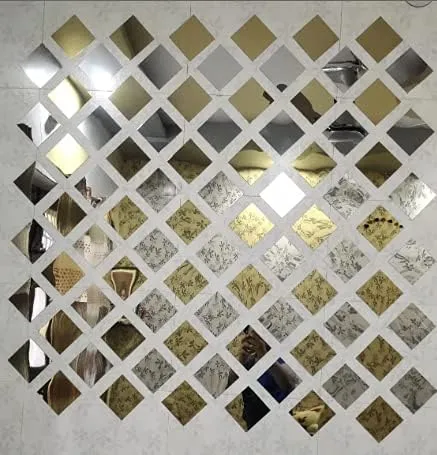 Bikri Kendra - Big Square 12 (Golden) Wall Mirrors Stickers for Hall Living Room Bedroom Kids Room Home Office 3D Acrylic Wall Stickers, Decorative Mirror Sticker