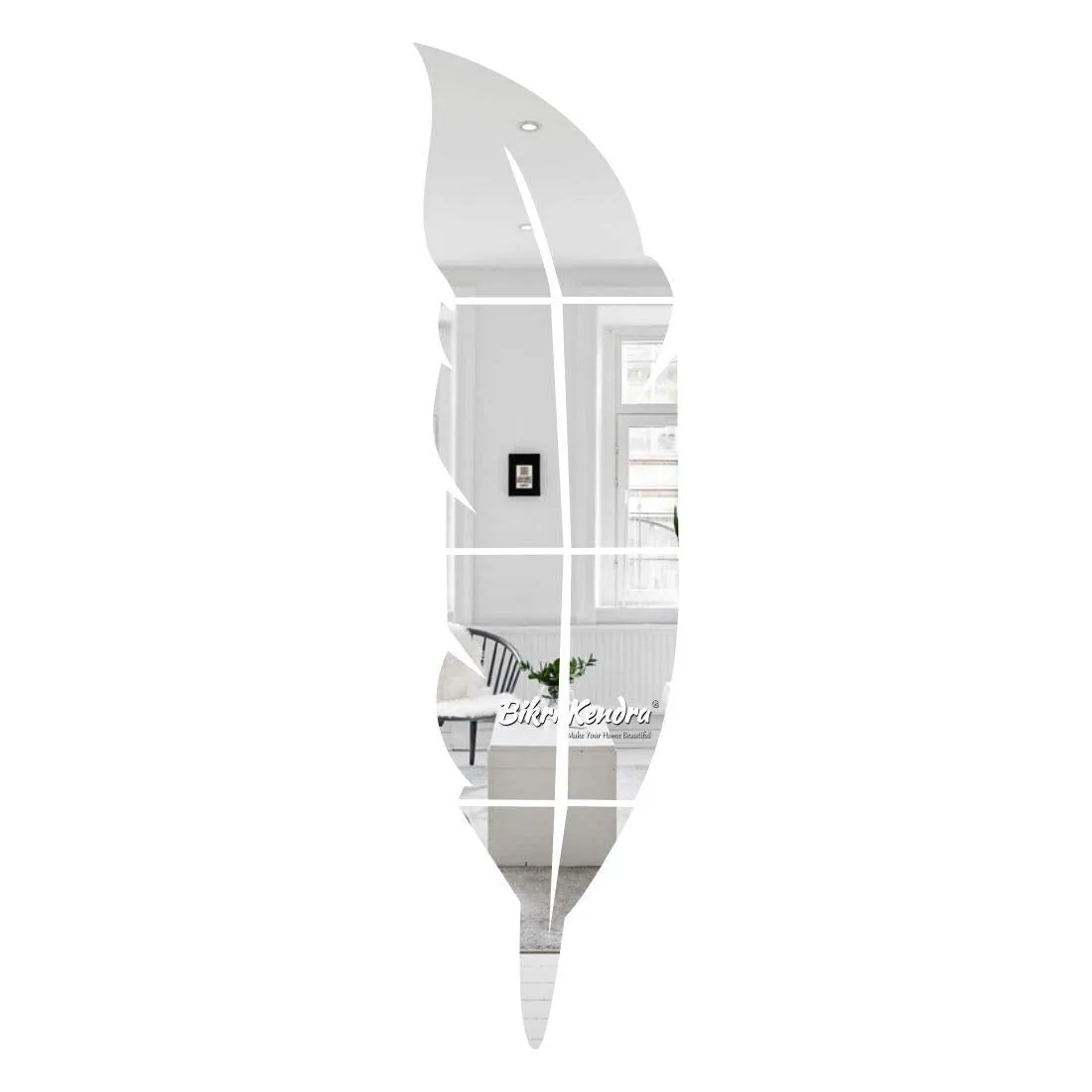 Bikri Kendra - Feather Silver- 3D Acrylic Decorative Mirror Murals Wall Stickers