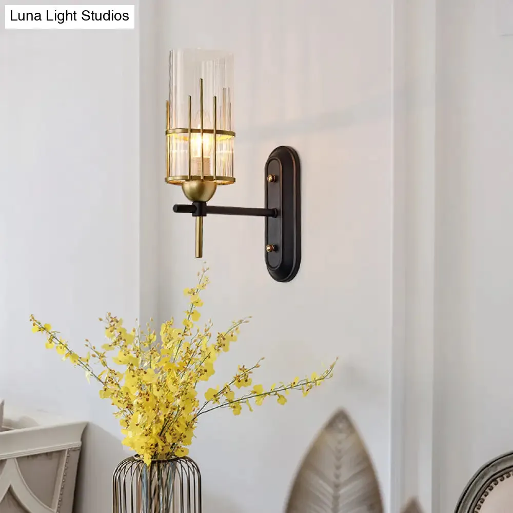 Black Metal Wall Sconce with Clear Glass Shade for Bedside Lighting