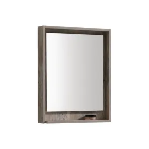 BLISS- 24" Nature Wood, Mirror with wood trim and bottom Shelf