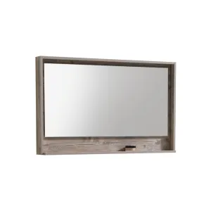 BLISS- 48" Nature Wood, Mirror With Wood Frame and Bottom Shelf