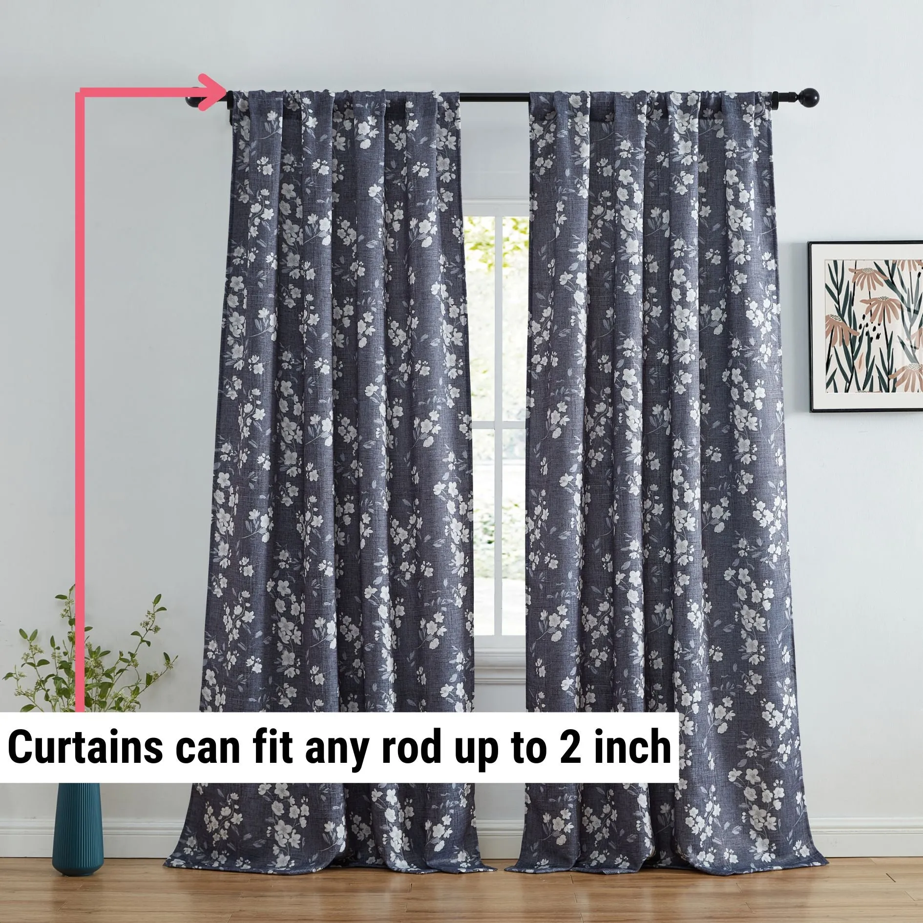 BlockingDawn Ashley Floral Room Darkening Rod Pocket Curtain Panels
