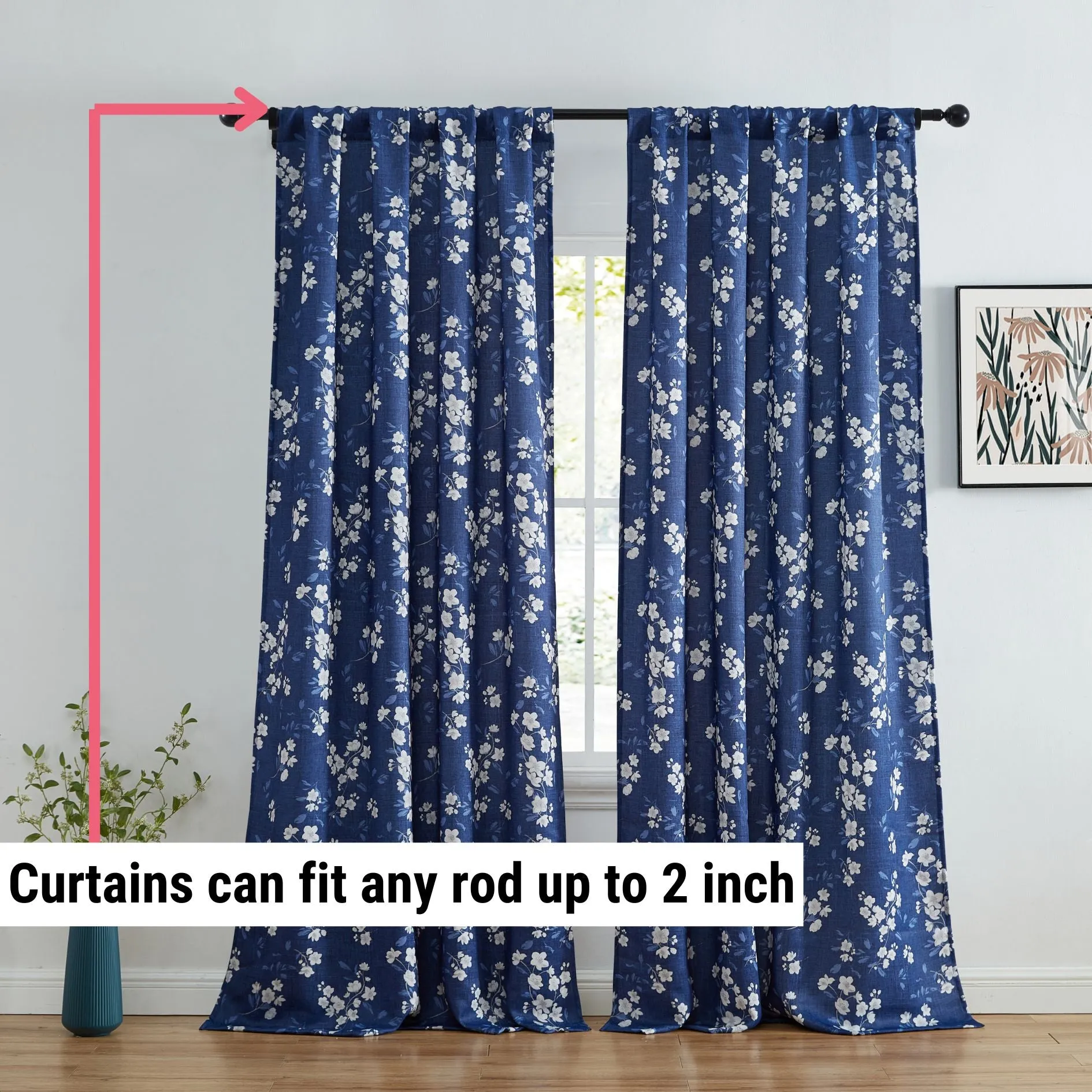 BlockingDawn Ashley Floral Room Darkening Rod Pocket Curtain Panels