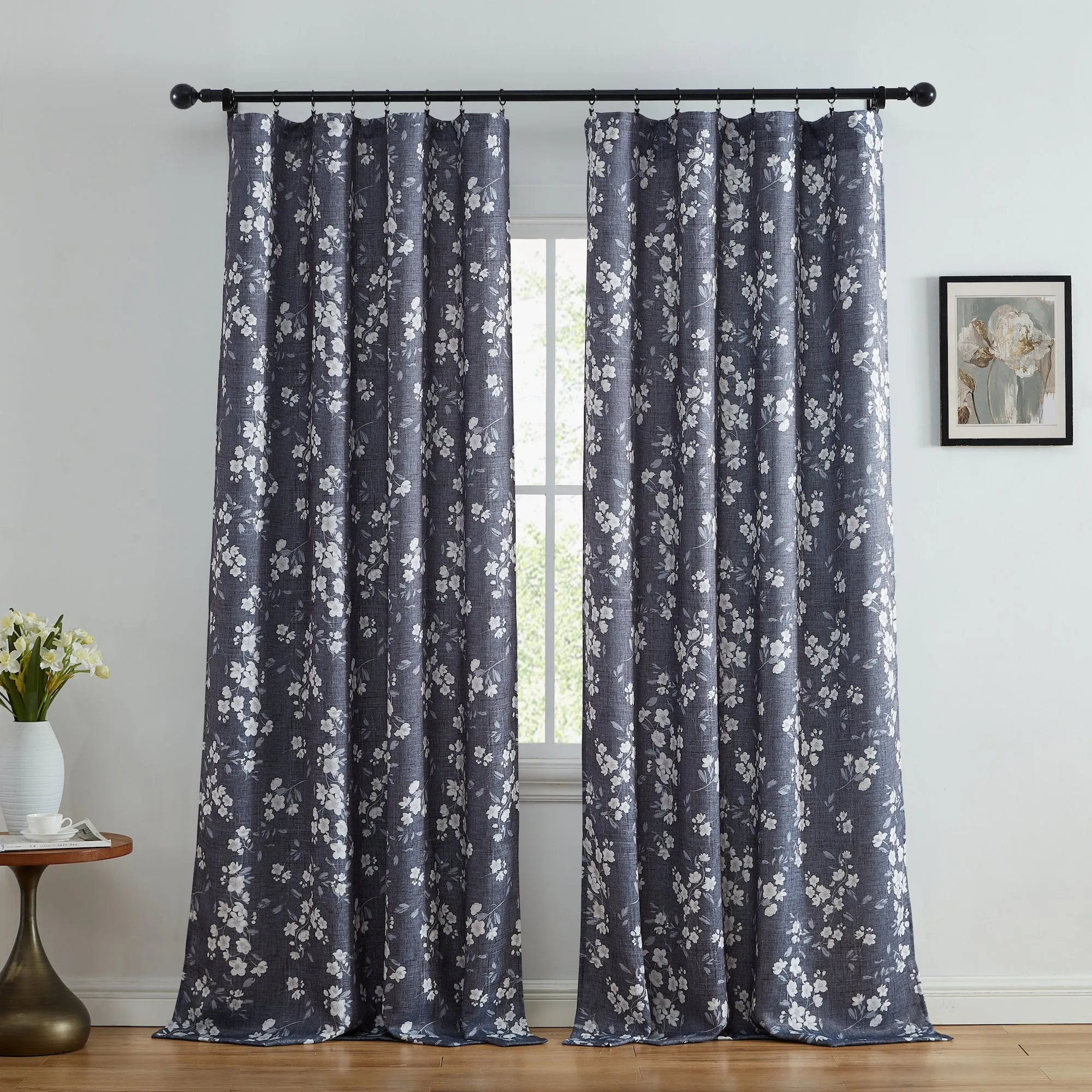 BlockingDawn Ashley Floral Room Darkening Rod Pocket Curtain Panels