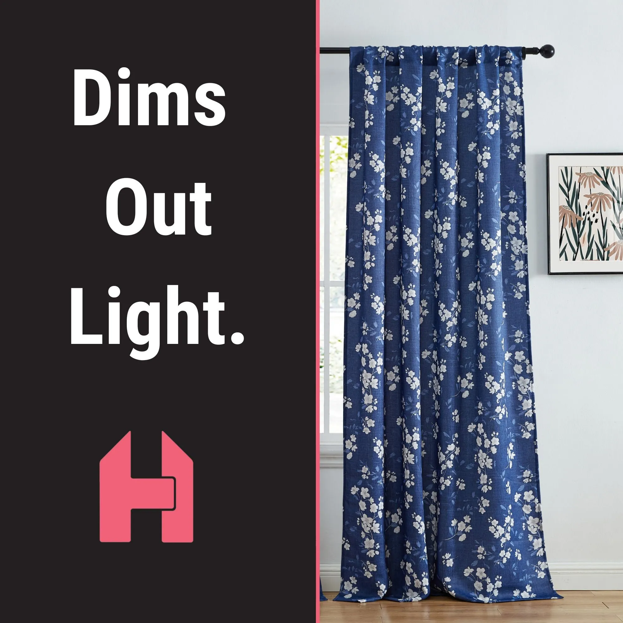 BlockingDawn Ashley Floral Room Darkening Rod Pocket Curtain Panels