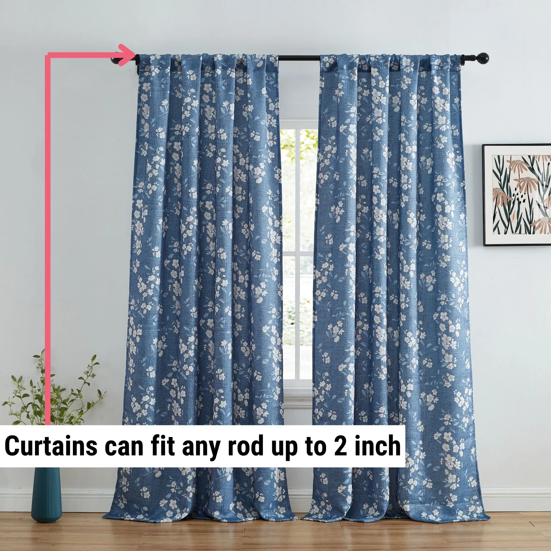 BlockingDawn Ashley Floral Room Darkening Rod Pocket Curtain Panels