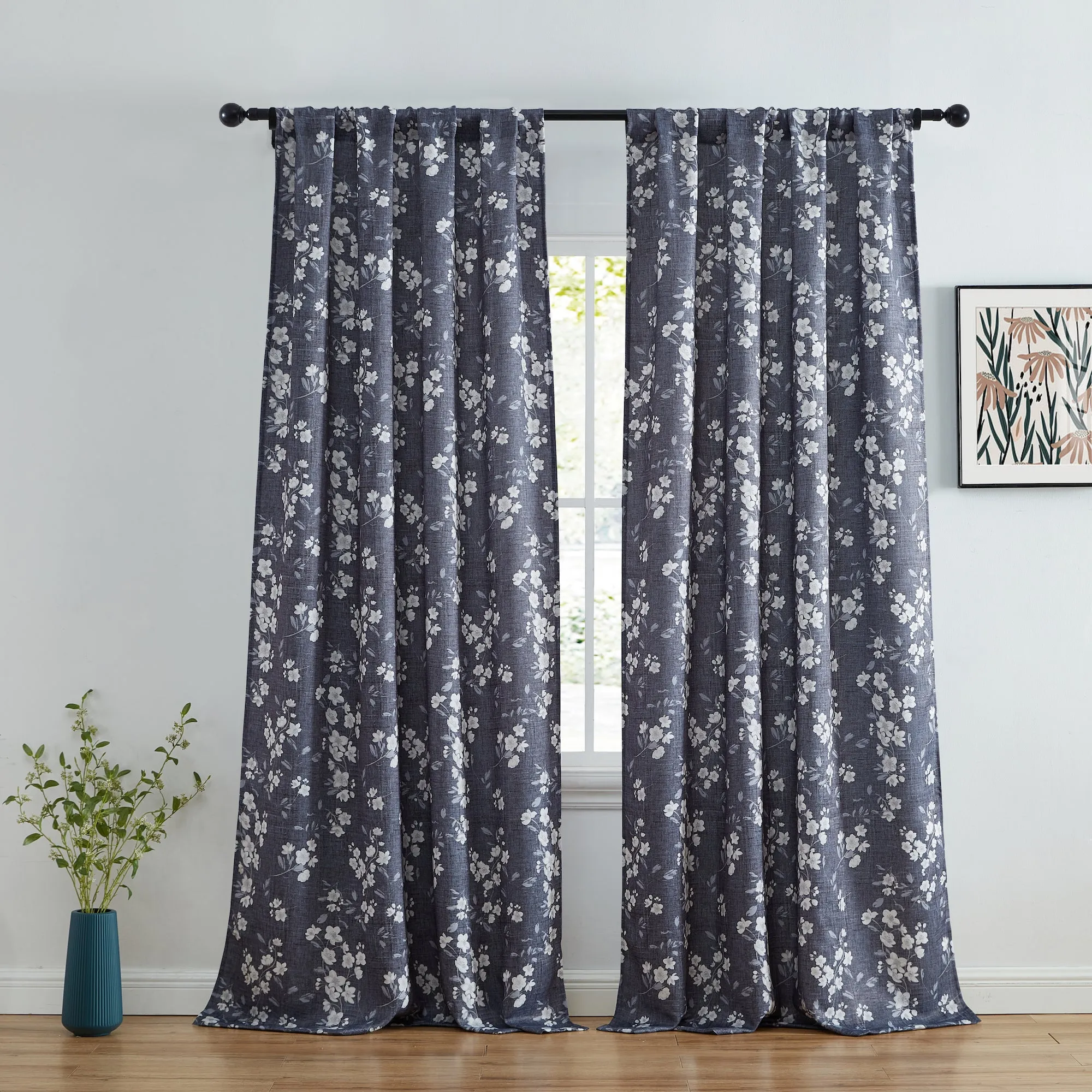 BlockingDawn Ashley Floral Room Darkening Rod Pocket Curtain Panels