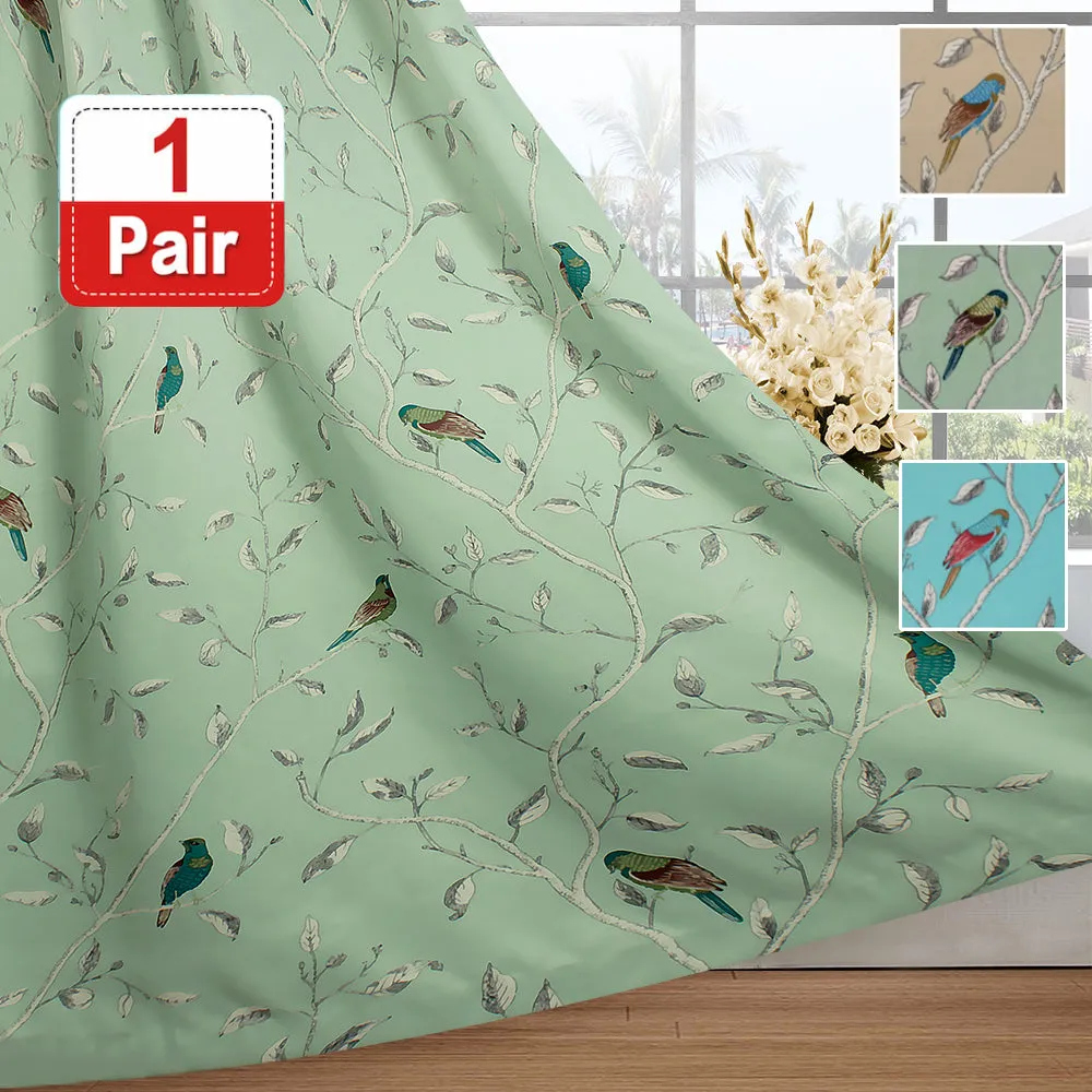 Blockout Curtains Living Room Birds Pattern Country Curtains Thermal Heavy Soft