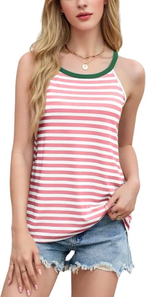 Blostirno Women's Striped Tank Top Sleeveless Summer Casual Spaghetti Strap Camisole Fashion Tops