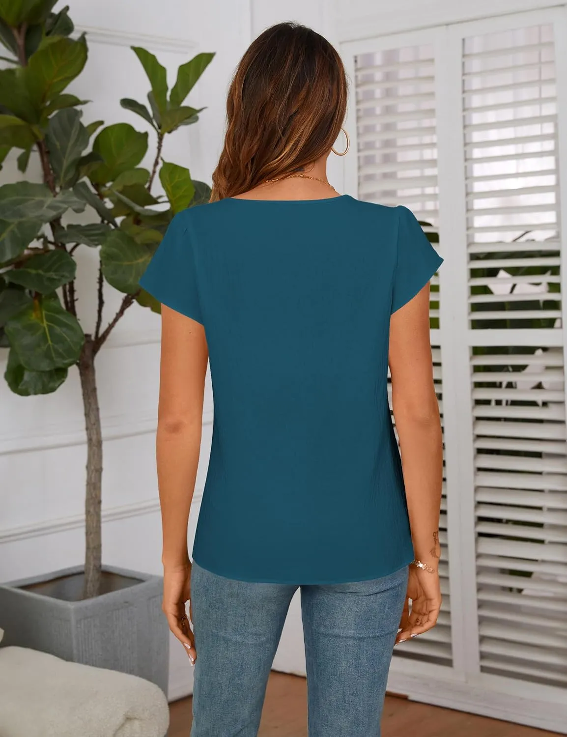 BMJL Womens Dressy Casual Blouses Asymmetrical V Neck Business Work Tops Ruffle Sleeve Summer Shirts