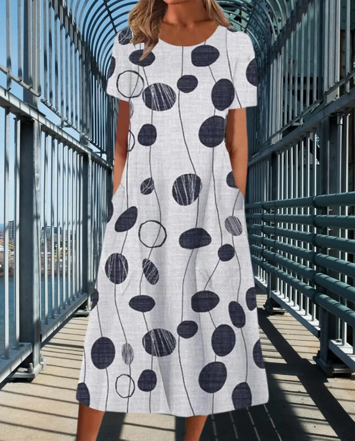 Boho Floral Maxi Dress for Women Casual Loose Summer Short Sleeve Beach Vacation Dresses with Pockets