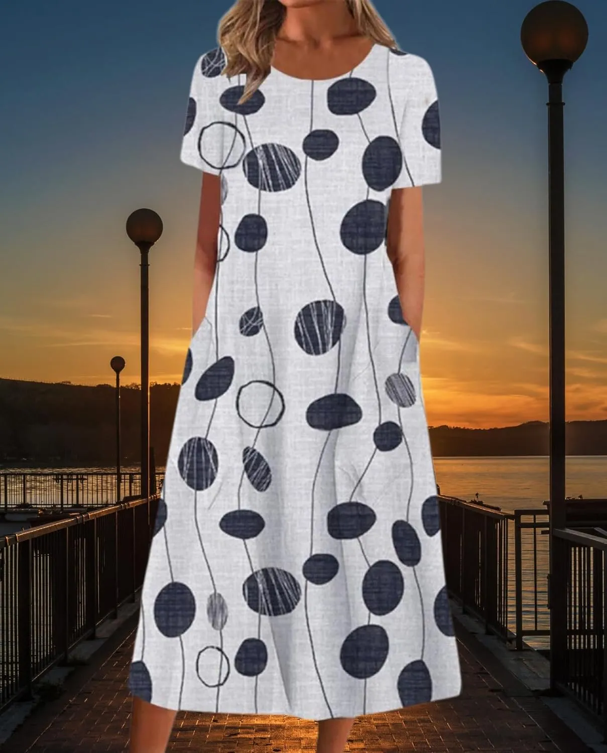 Boho Floral Maxi Dress for Women Casual Loose Summer Short Sleeve Beach Vacation Dresses with Pockets
