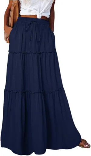 Boho Skirts for Women 2025 Summer Flowy High Waist A Line Pleated Maxi Skirts Elegant Floral Beach Outfits