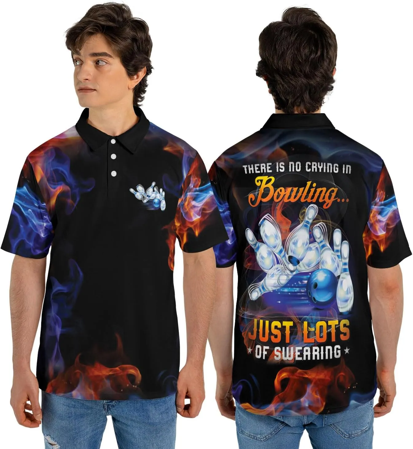 Bowling Polo Shirts 3D for Men & Women, Bowling Jersey Shirt, Team Bowling Shirts Short Sleeve Polo Gift
